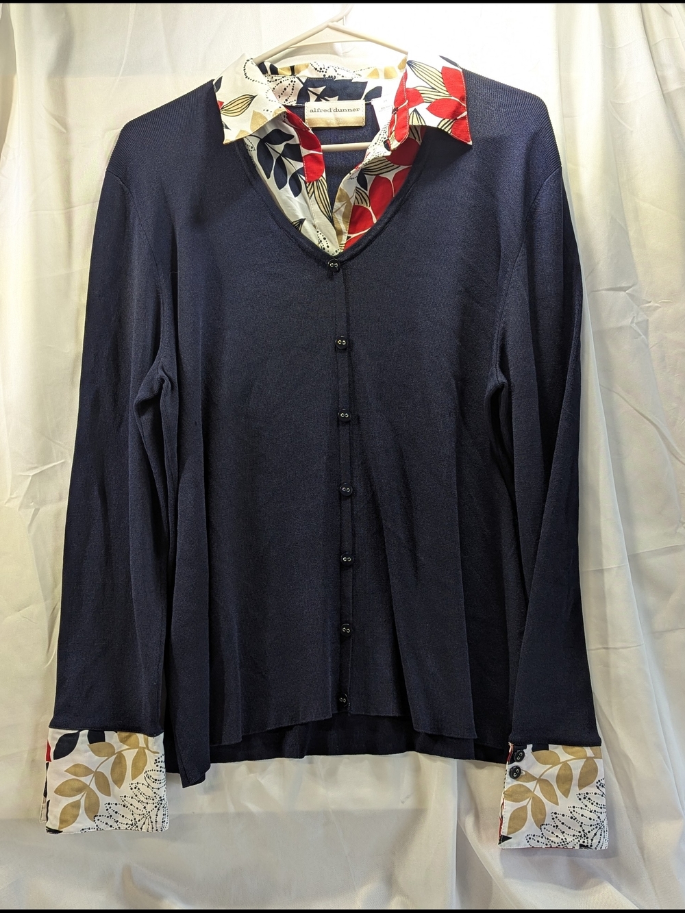 Alfred Dunner Ladies Layered Look Long Sleeve Navy w/ Floral Print Top Size 2XL